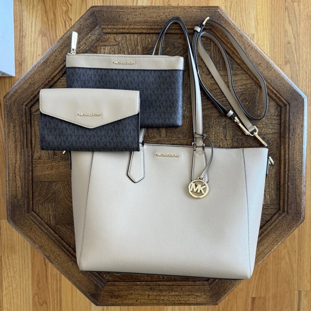 Michael Kors Beige and Brown Logo Women's Bag Set